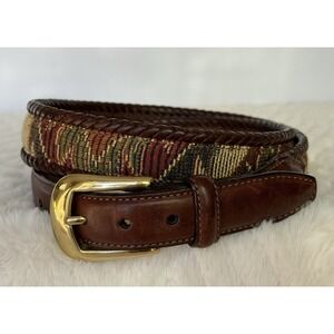 Bill Adler Studio Belt Mens 36 Brown Leather Woven Tapestry Braided Southwestern